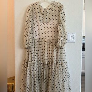 Sheer Polkadot Ruffle Midi Dress